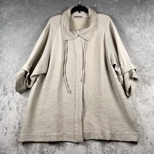 CUT LOOSE Jacket Womens Sz S Tan Drawstring Collar Button Up Swing Artsy Texture